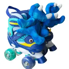GENERICO - PATIN DE 4 RUEDAS PARA NIÑOS DINOPATIN AZUL CON ACCESORIOS TALLA XS DEL 27 AL30