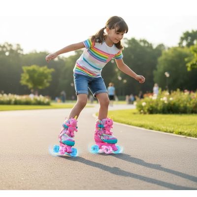 Imagen 2 del producto PATIN DE 4 RUEDAS PARA NIÑAS DINOPATIN ROSA UNICORNIO CON ACCESORIOS TALLA XS DEL 27 AL30