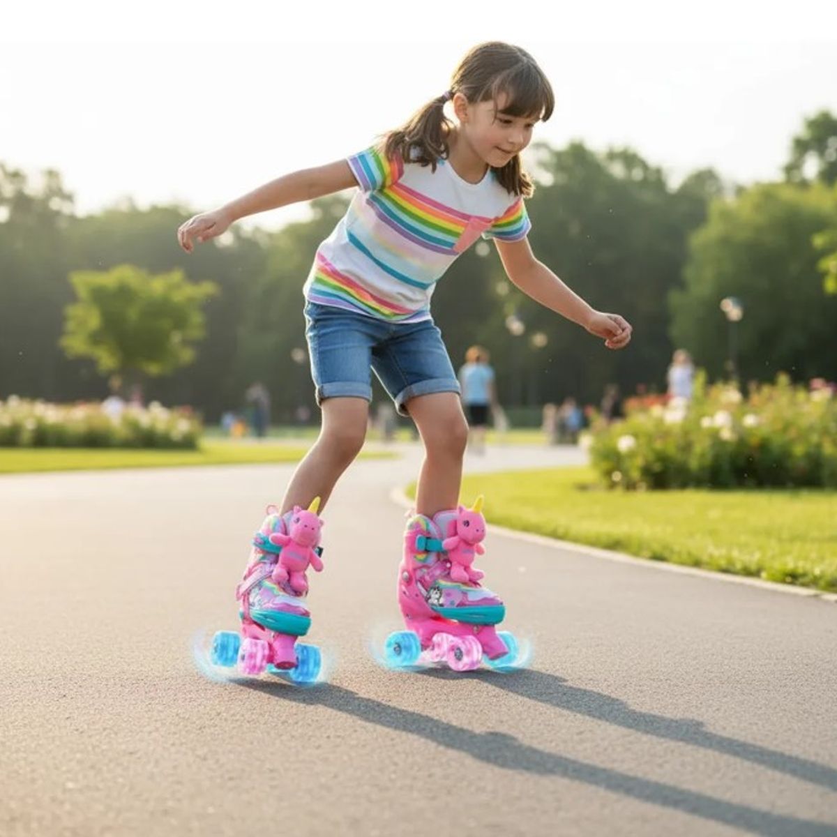 GENERICO - PATIN DE 4 RUEDAS PARA NIÑAS DINOPATIN ROSA UNICORNIO CON ACCESORIOS TALLA S DEL 30 AL33