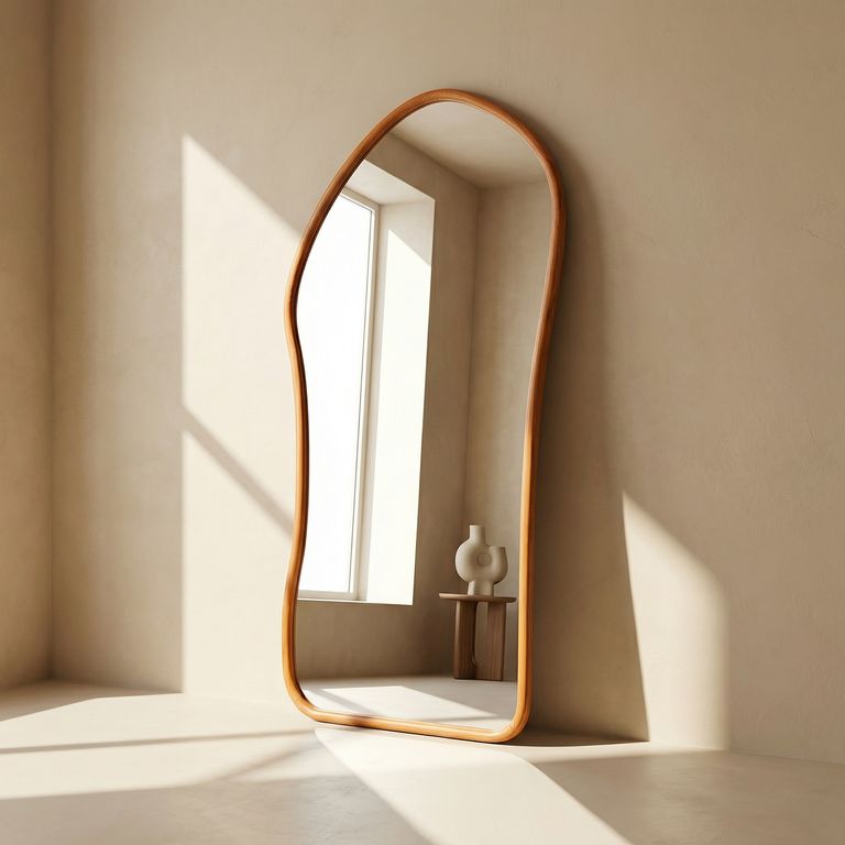 Espejo decorativo irregular de cuerpo entero de madera color roble 180x80 cm