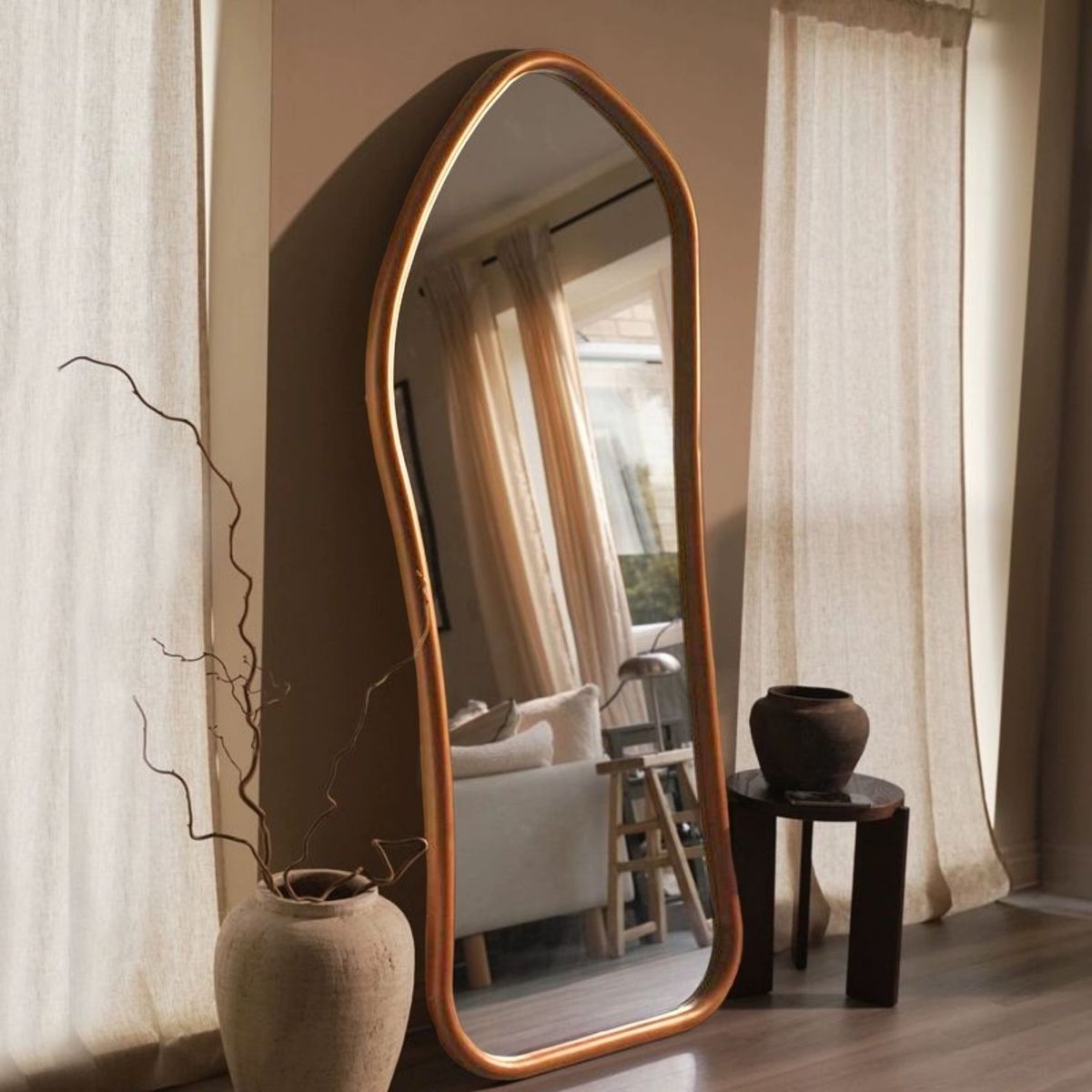 Espejo Irregular Cuerpo Entero Madera Color Roble 180x80cm, marca SANTU HOME & DECO - Foto 2