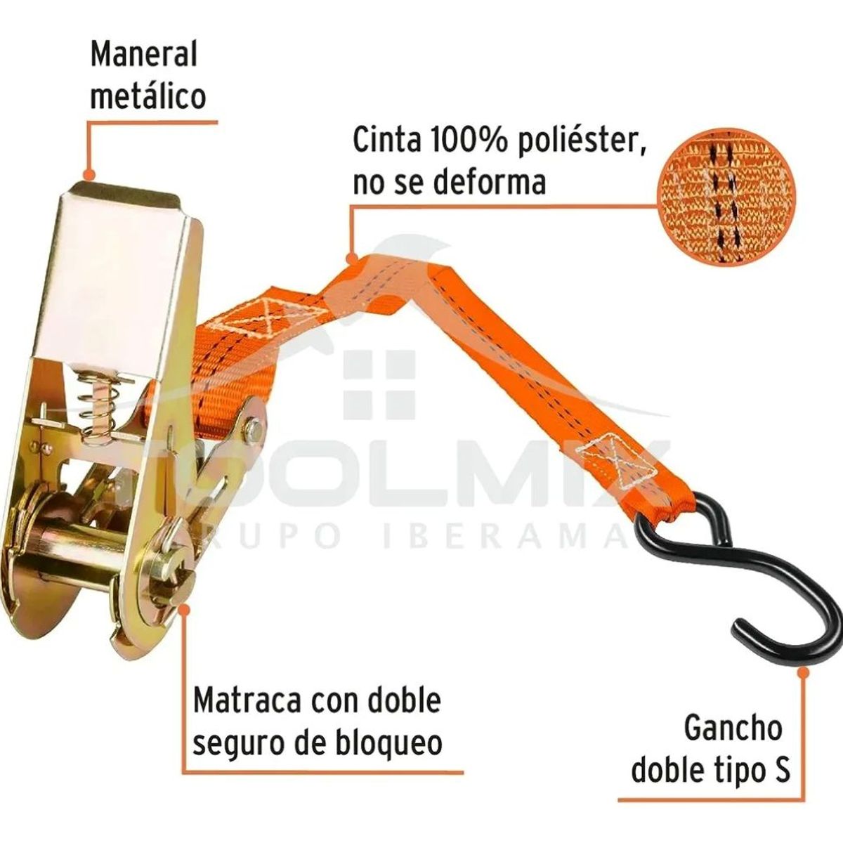 GENERICO - Set / Juego 2pcs Eslinga Cinta De Amarre Con Ratchet 4.5 m