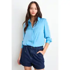 IO - Blusa Lisa Mujer Celeste