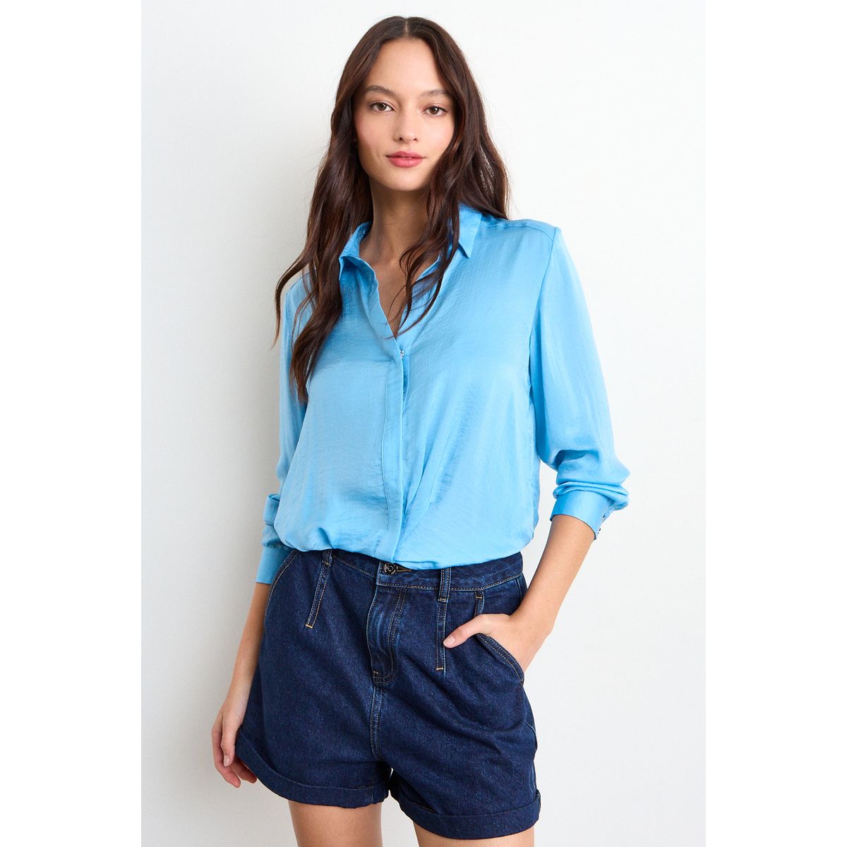 IO - Blusa Lisa Mujer Celeste Io