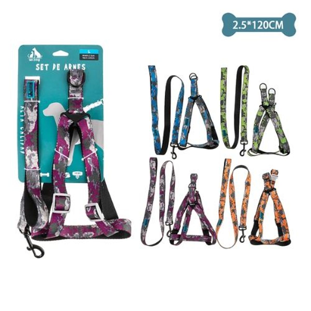 GENERICO - Set de arnés y correa camuflaje 25cm120cm Color Rosado