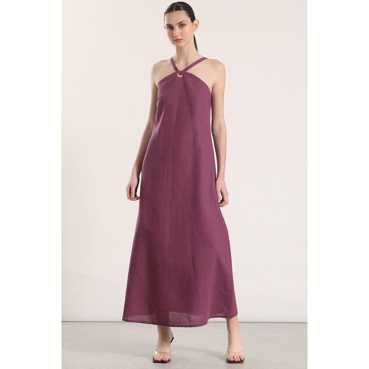 LIOLA - Vestido maxi lino Liola mujer vino