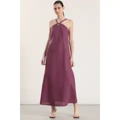 LIOLA - Vestido maxi lino mujer vino