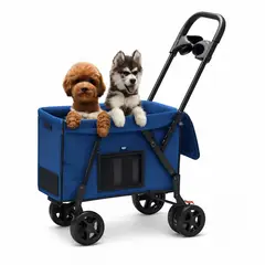 GENERICO - Coche De Transporte Para Mascotas Plegable Doble Apertura Azul