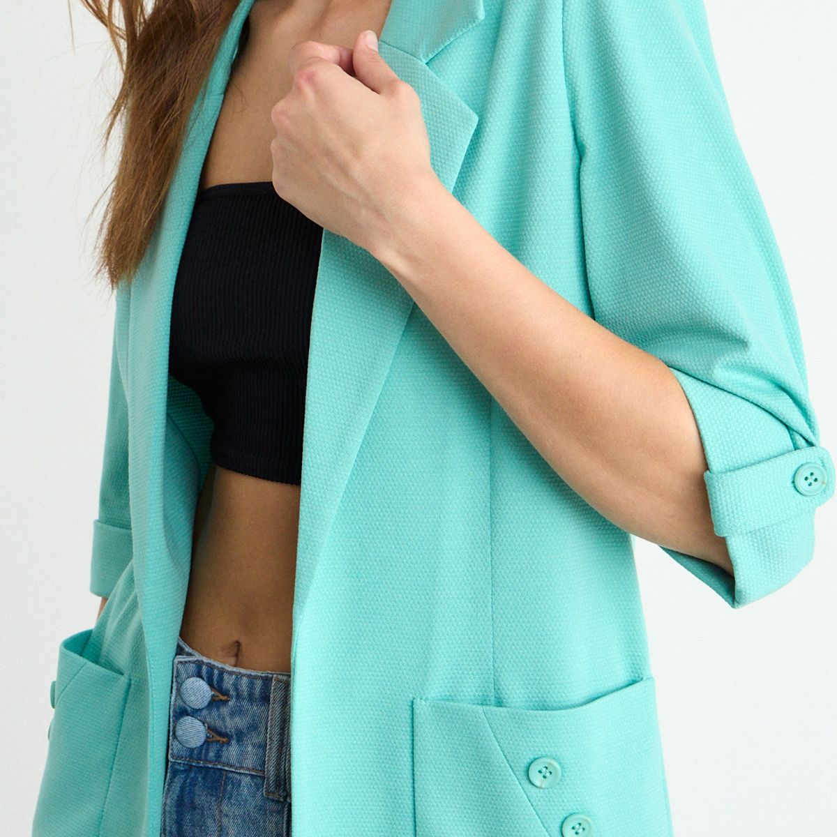 IO - Blazer Liso Mujer Celeste Io