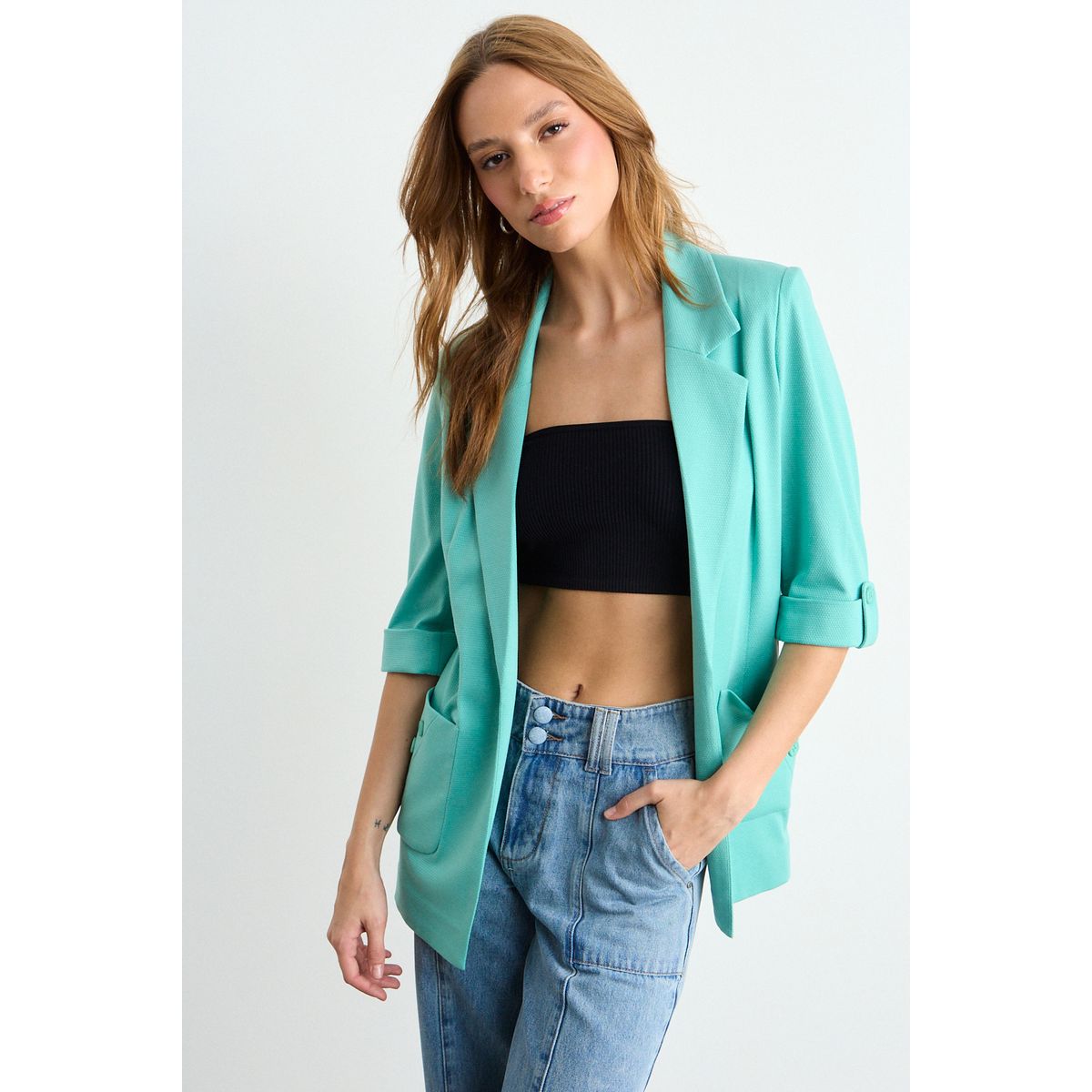 IO - Blazer Liso Mujer Celeste Io