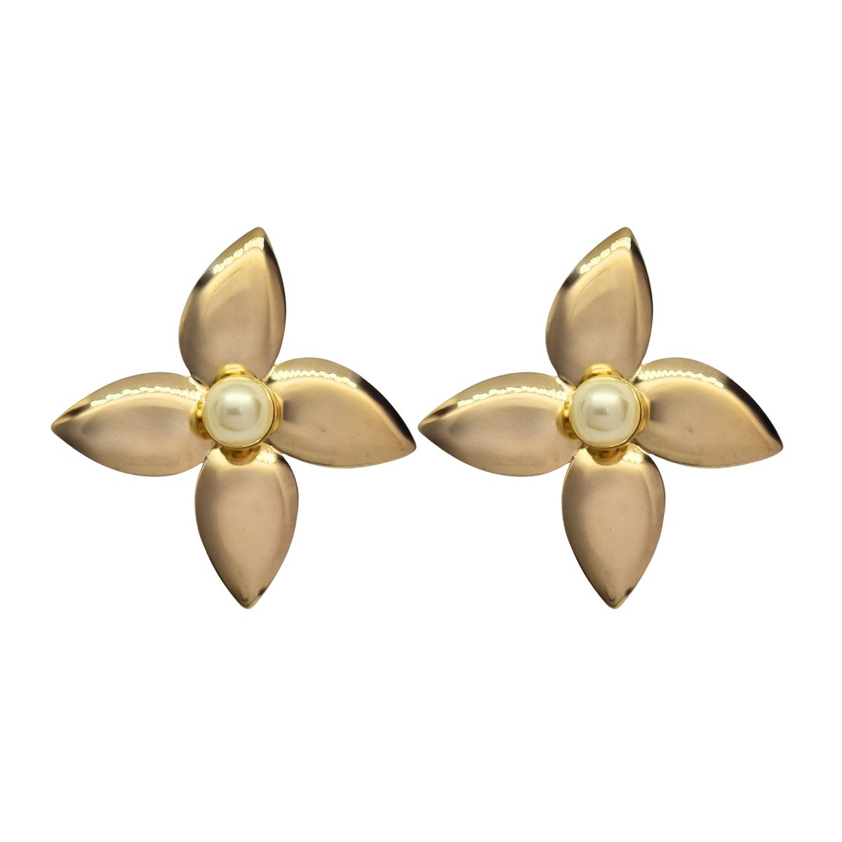 JOYAS LANDEROS - Aros Flor Grande con Perla Enchapado en oro de 18k de 43mm