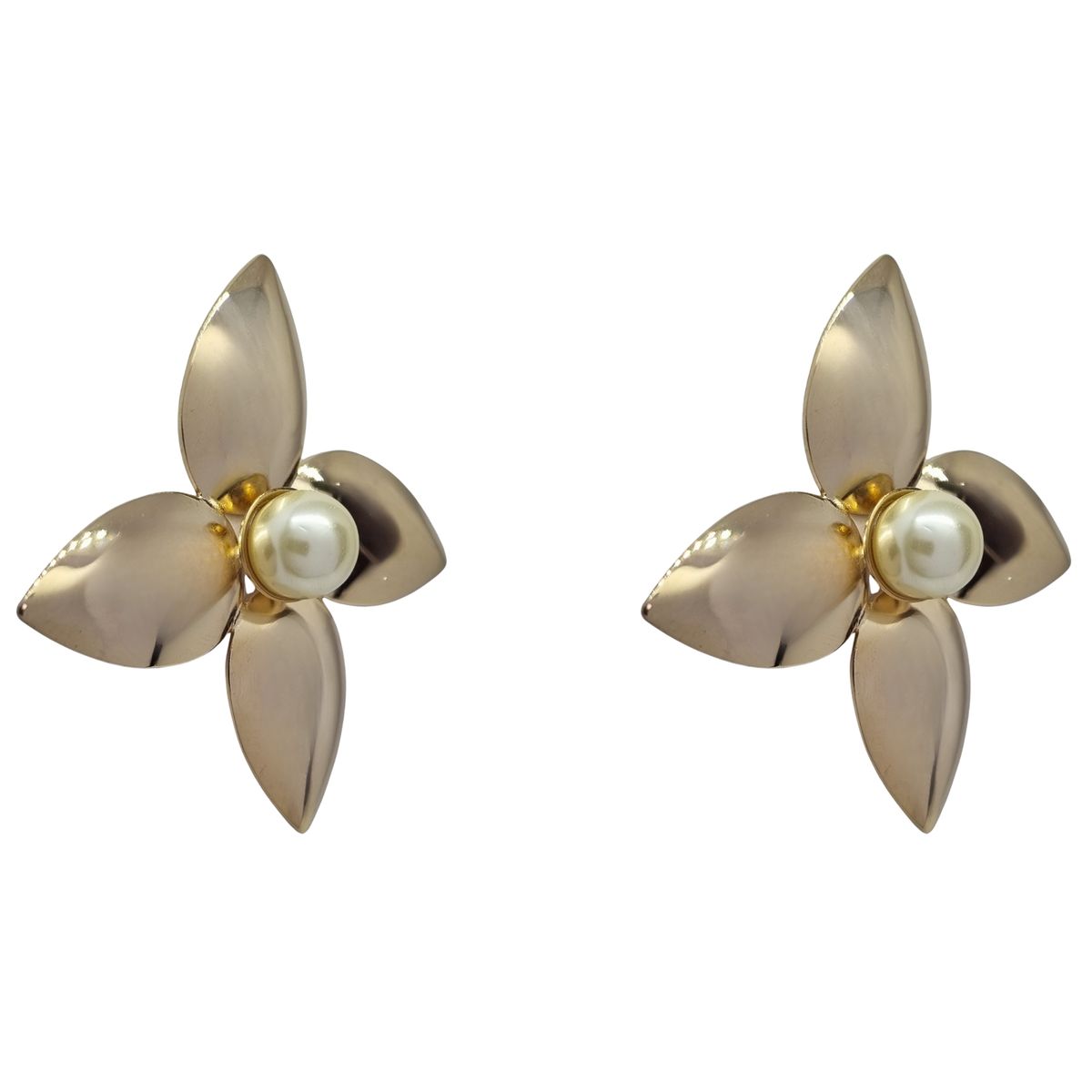 JOYAS LANDEROS - Aros Flor Grande con Perla Enchapado en oro de 18k de 43mm