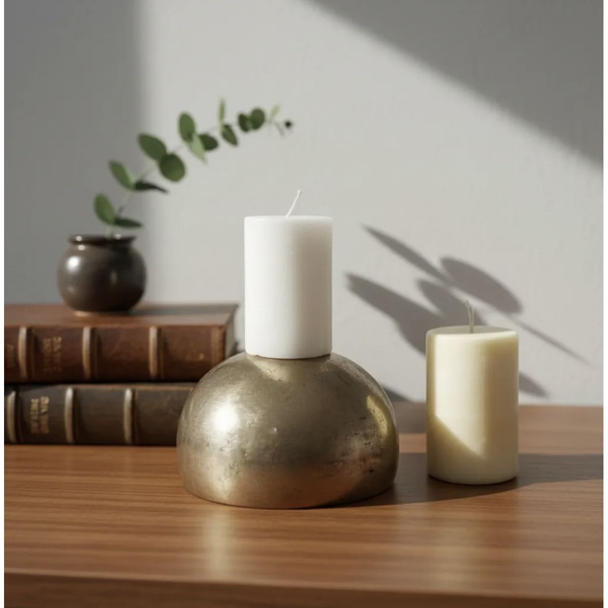 HAOKIDS - Velas de soja Pack 2 unidades lisas cilíndricas estilo Contemporáneo 8 cm color Marfil & Blanca