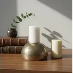 HAOKIDS - Velas de soja Pack 2 unidades lisas cilíndricas estilo Contemporáneo 8 cm color Marfil & Blanca