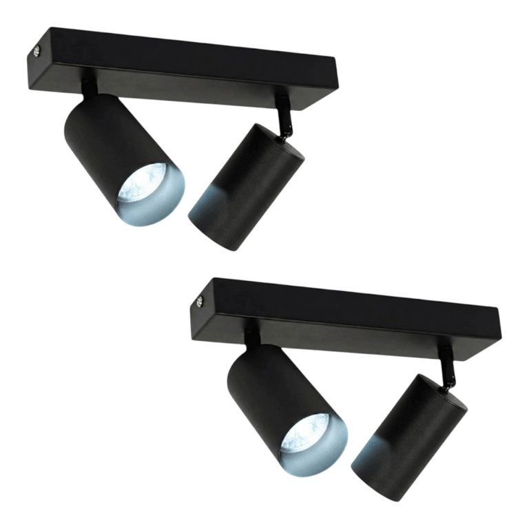 2 Aplique modelo Altair II con 2 Focos Cilindro Negro Luz Fria