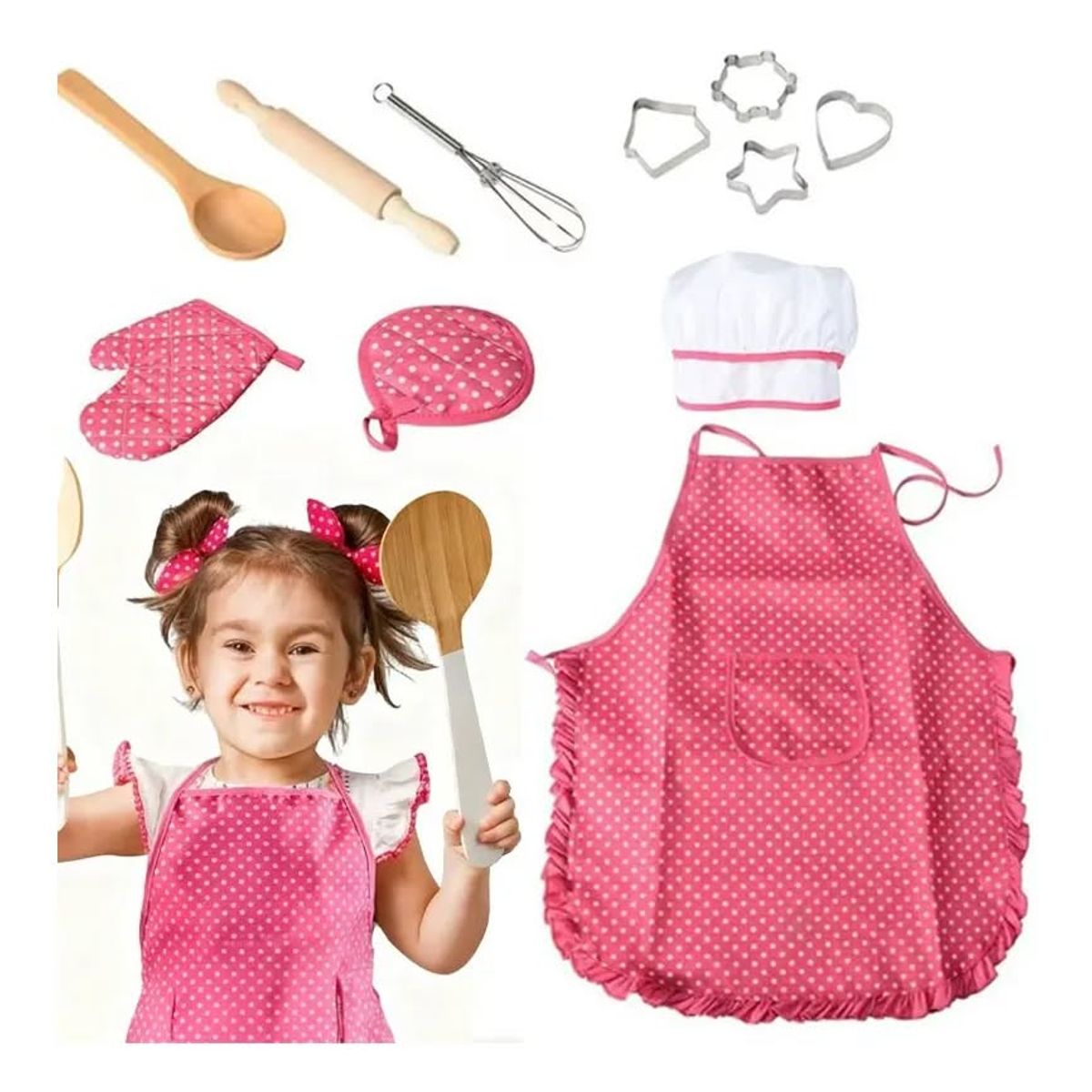 GENERICO - Set disfraz juego chef de cocina para niños 11unds