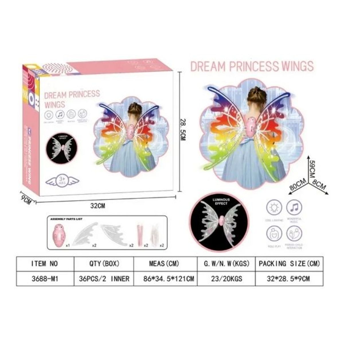 GENERICO - Disfraz Alas Hadas Para Niñas Con Luces Led Electrico Multicolor Rgb Unica