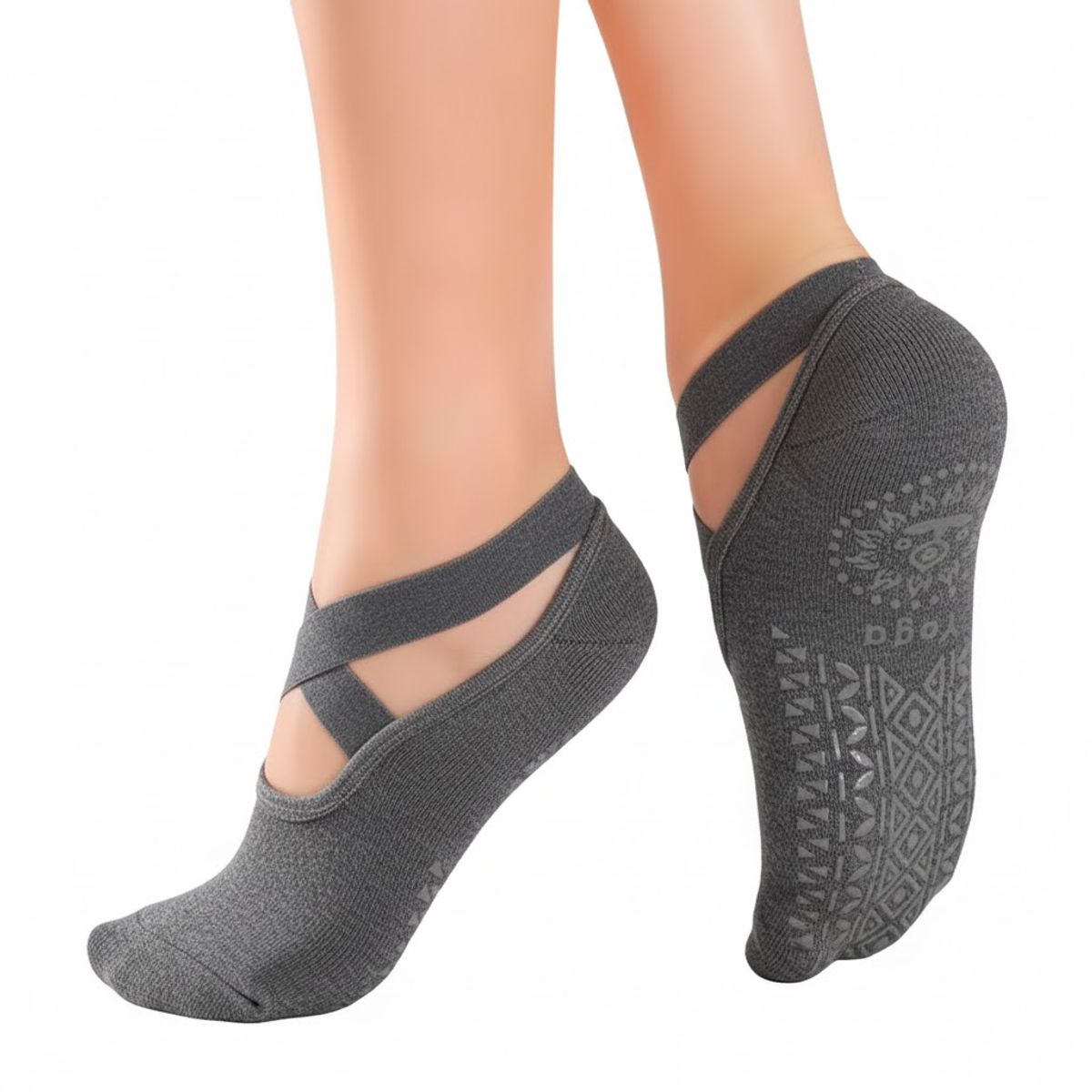 IMPOPLANET - CALCETINES DE YOGA PILATES ANTIDESLIZANTES GRIS OSCURO