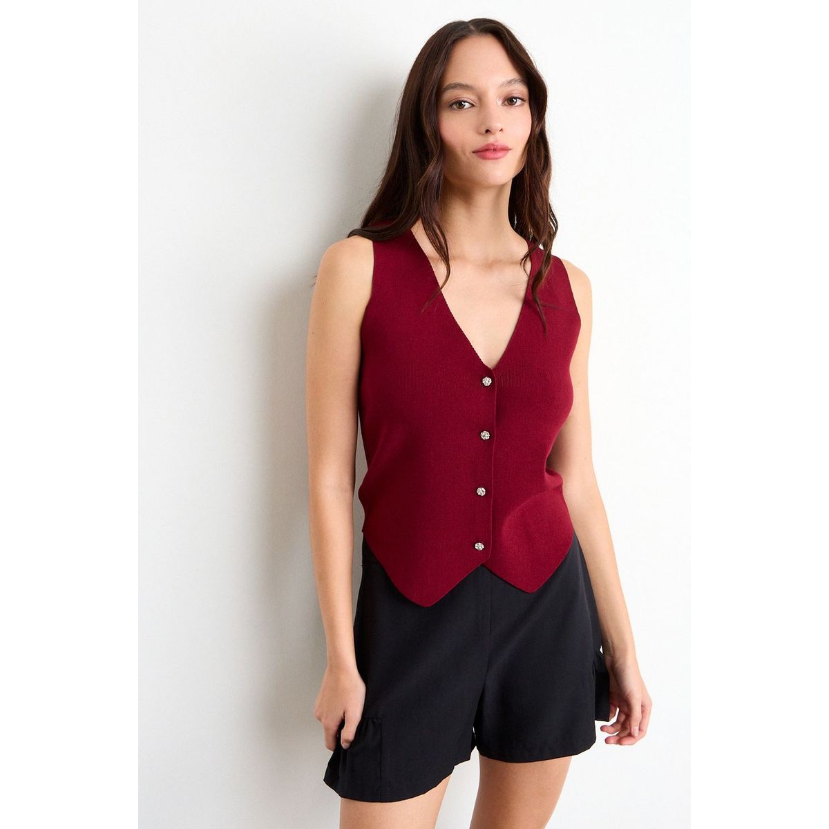 IO - Gilet Liso Mujer Burdeos Io