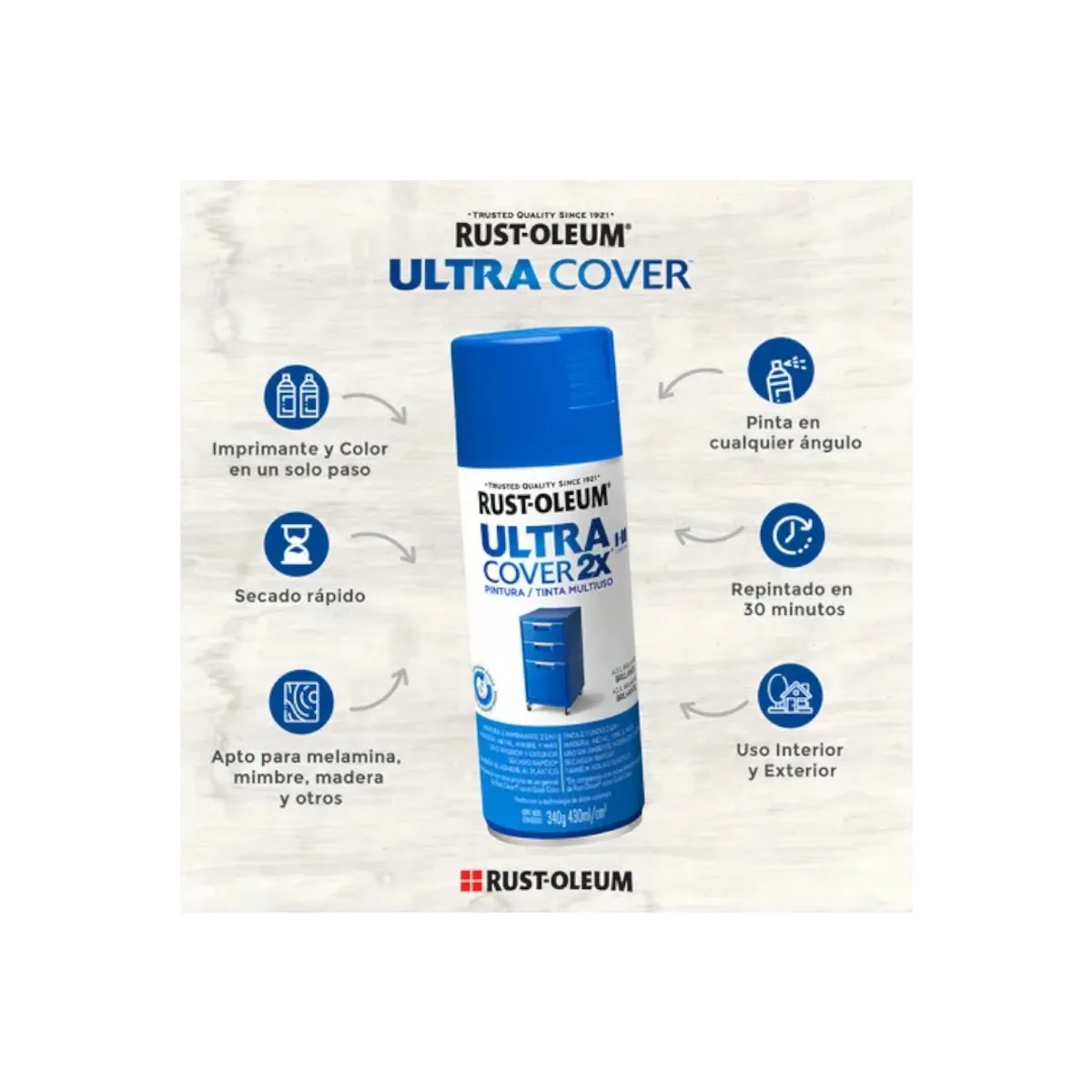 RUST OLEUM - Pintura Ultra Cover 2X Azul Brillante 430ml
