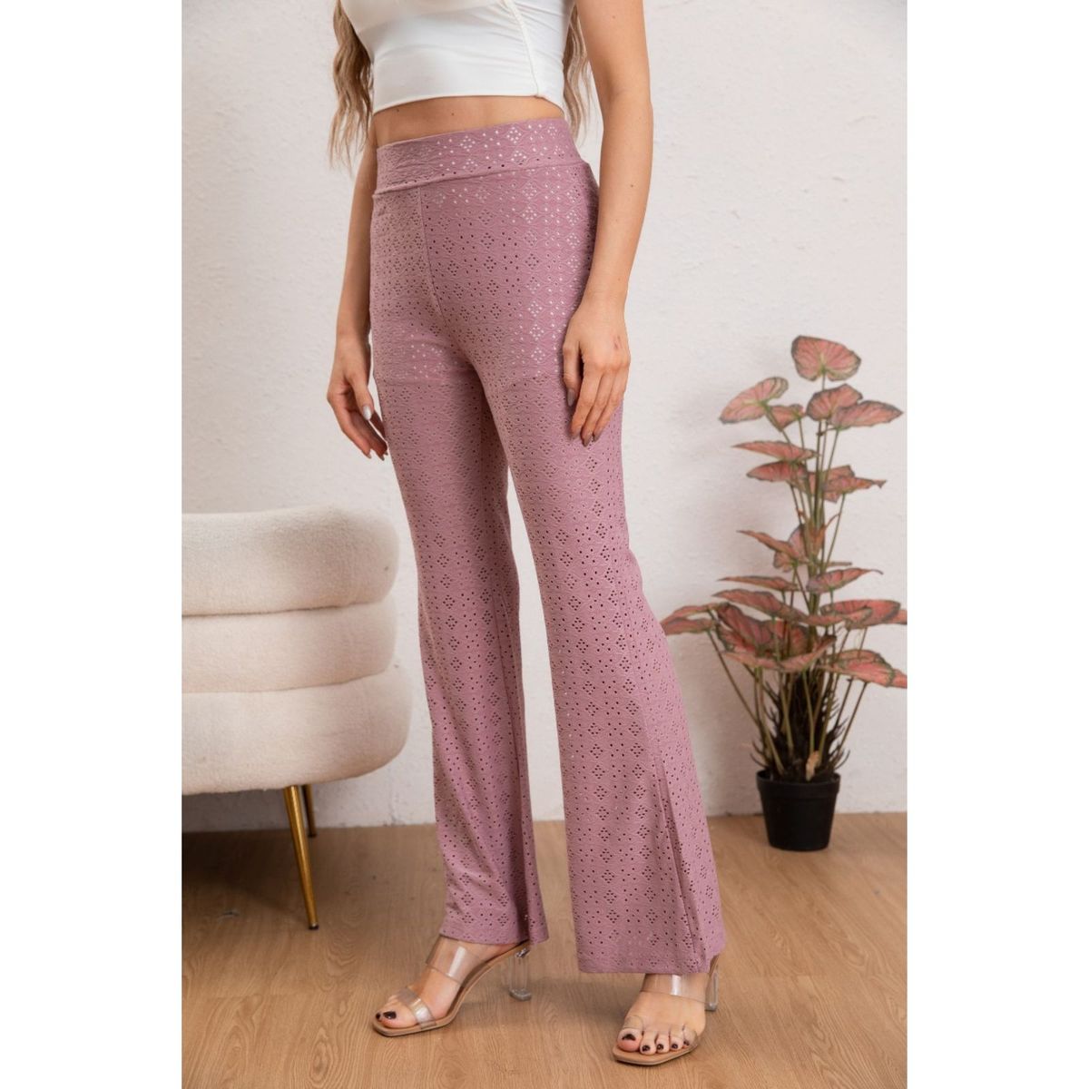 LIKE SHOP - Pantalón Flare Playero Mujer Broderie Juvenil Verano 5007