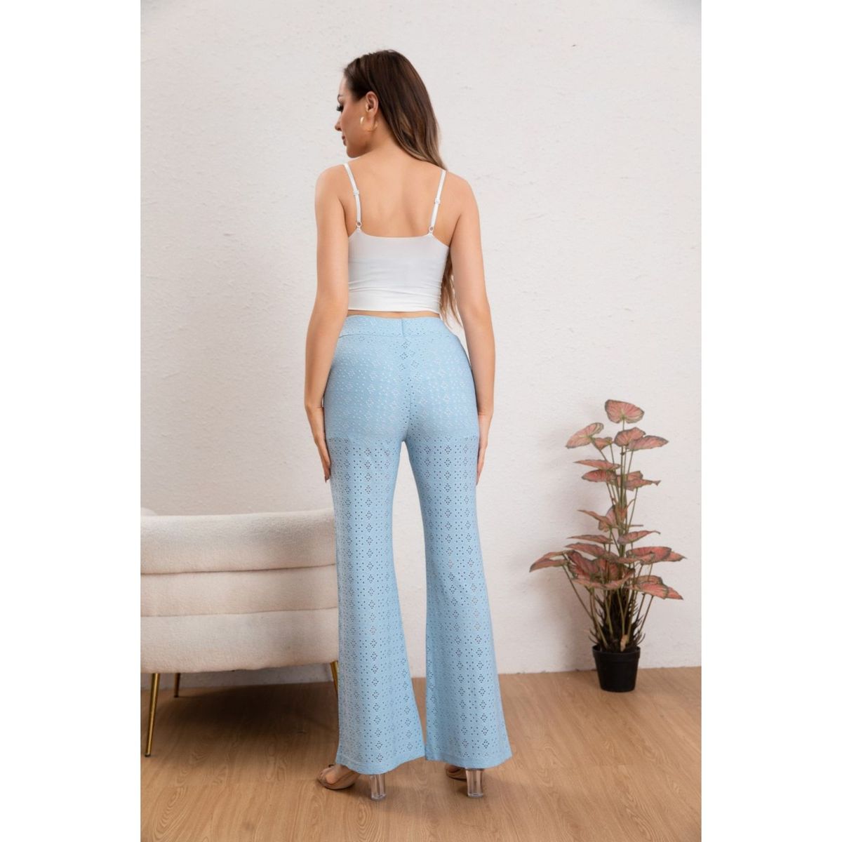 LIKE SHOP - Pantalón Flare Playero Mujer Broderie Juvenil Verano 5007