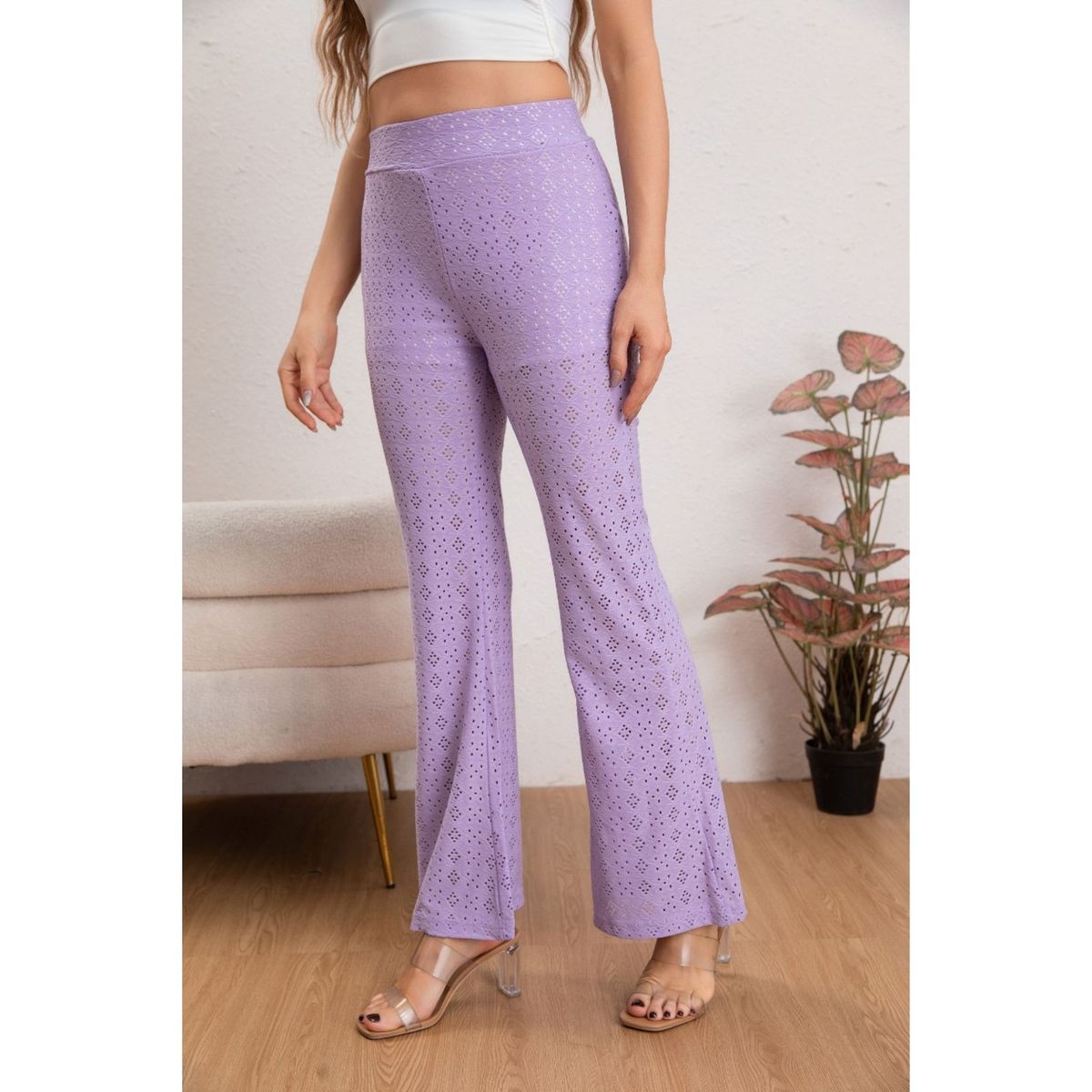 LIKE SHOP - Pantalón Flare Playero Mujer Broderie Juvenil Verano 5007