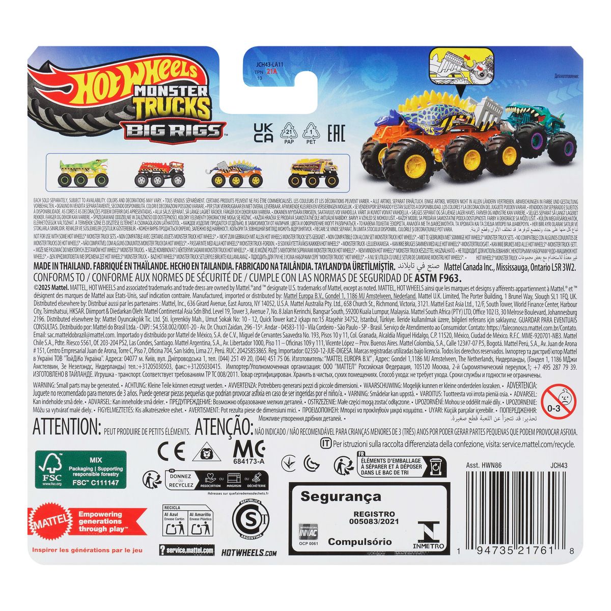 HOT WHEELS - Hot Wheels Camiones Remolque Escala 1:64 - Motosaurus