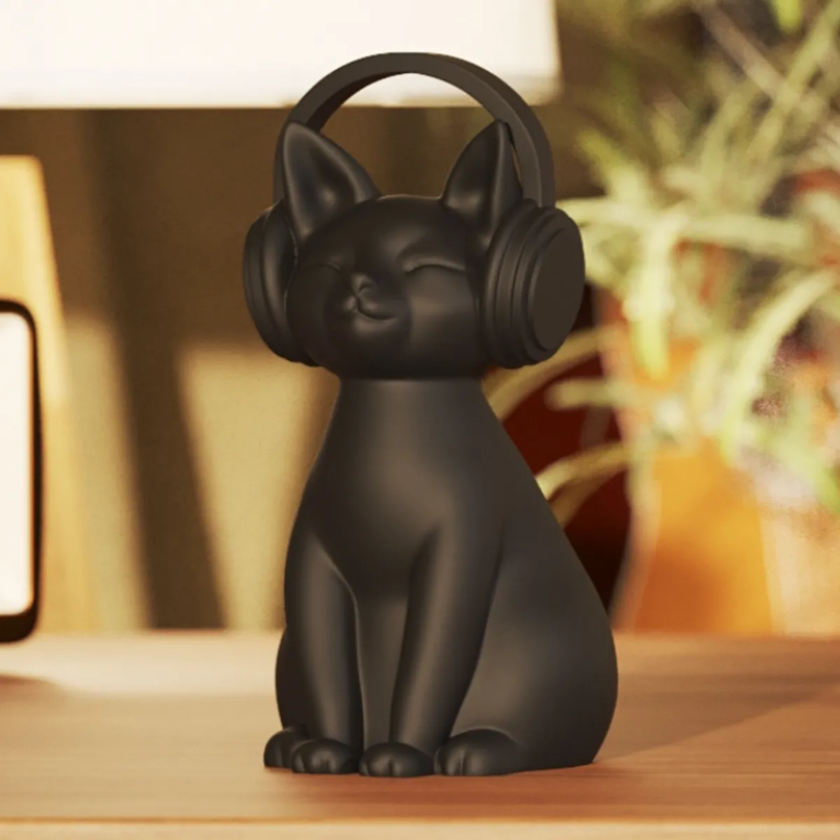 GENERICO - Figura Decoración- Escultura Gato con Auriculares