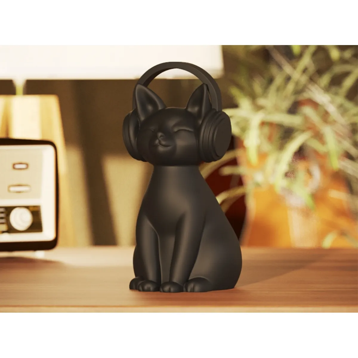 GENERICO - Figura Decoración- Escultura Gato con Auriculares