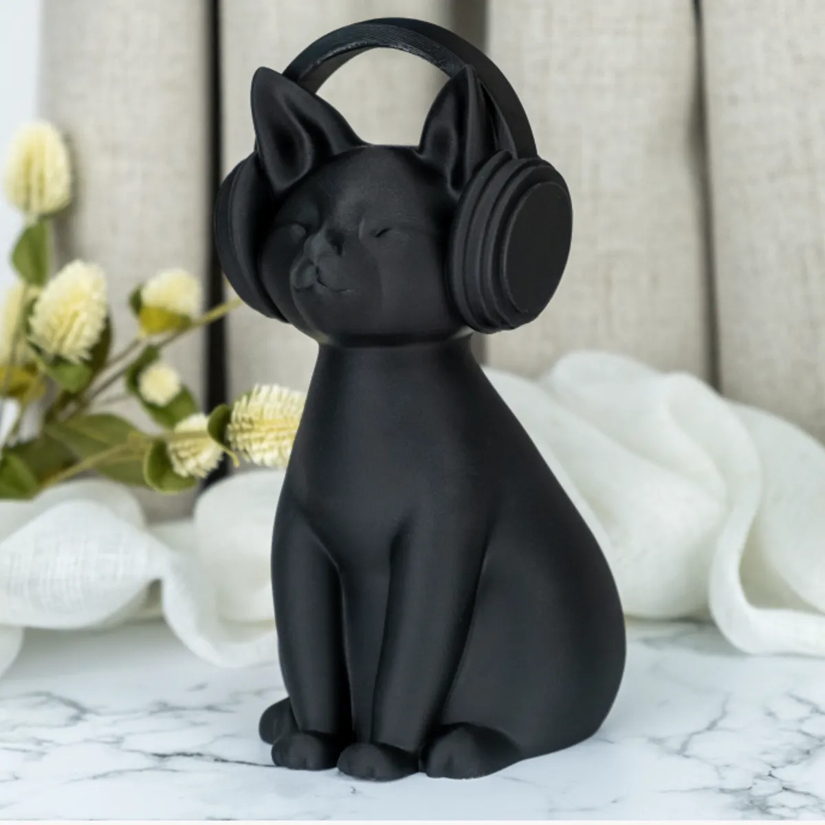 GENERICO - Figura Decoración- Escultura Gato con Auriculares