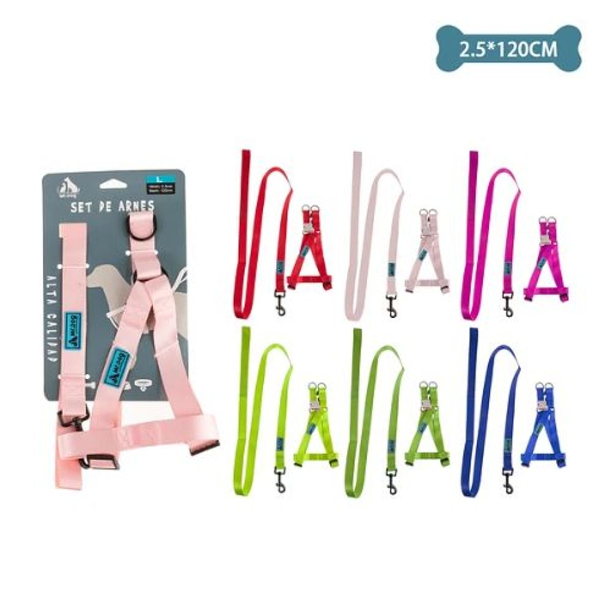 GENERICO - Set de arnés y correa de nylon 25120cm Color Verde Oscuro