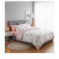 GENERICO - CUBRECAMA QUILT DE VERANO DELGADO DISEÑO BLANCO FLORES ROSAS 1.5 PLAZA 100% ALGODON