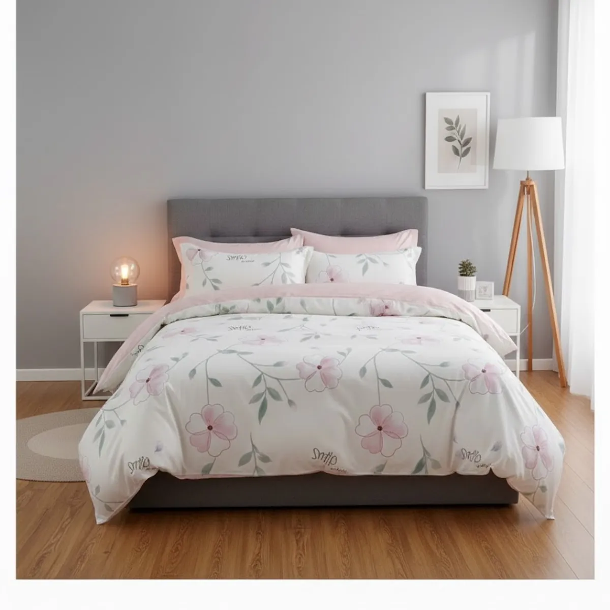 GENERICO - CUBRECAMA QUILT DE VERANO DELGADO DISEÑO BLANCO FLORES ROSAS 1.5 PLAZA 100% ALGODON