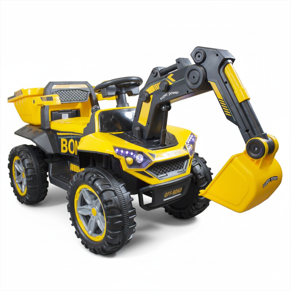 BEBESIT - Camión Eléctrico Retroexcavadora Todoterreno Infantil Amarillo