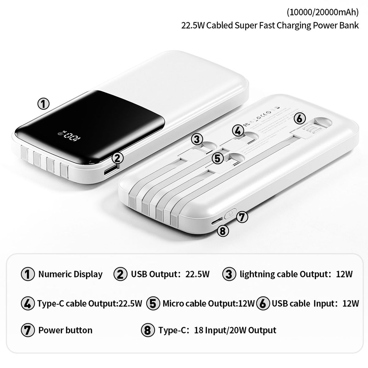 TECNOLAB - Bateria Externa Power Bank Carga Rapida 10000ma TL780 Blanco