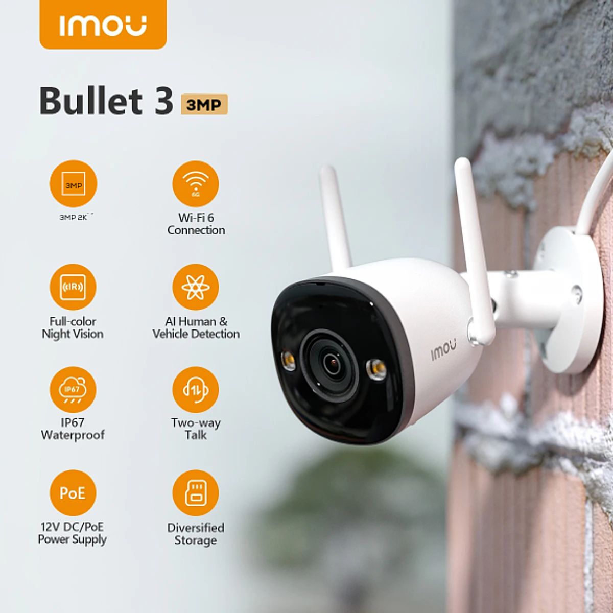 IMOU - Camara Bullet 3 Imou 3MP 2K Audio Bidireccional AI Alarma Ddual Light