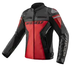 MOTOWOLF - Chaqueta De Cuero Clásica Para Motocicleta Protecciones CE1 JM2