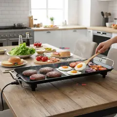 LINE - Plancha Parrillerra Eléctrica ExtraGrande Antiadherente Churrasquera 1500W de Potencia