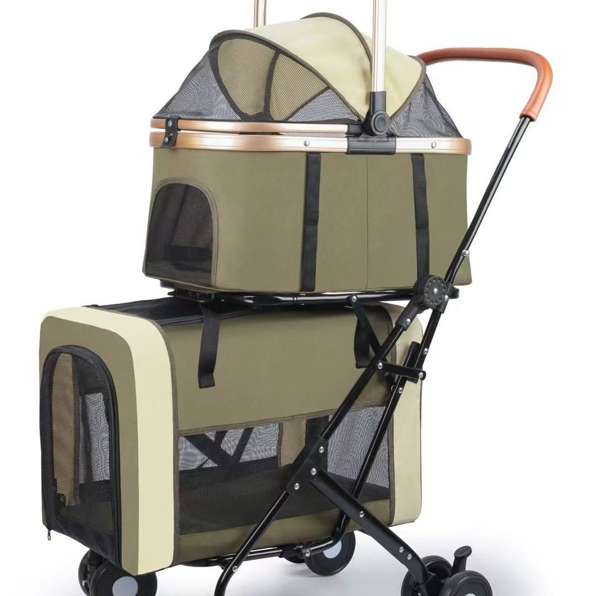 HOOPET - Coche De Transporte Doble Para Mascotas Perros y Gatos Verde Musgo