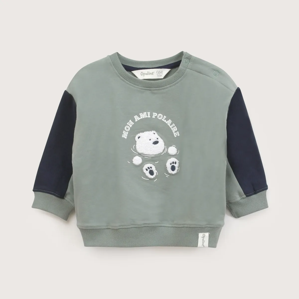 OPALINE - Poleron Infant Niño Verde Con Aplicación