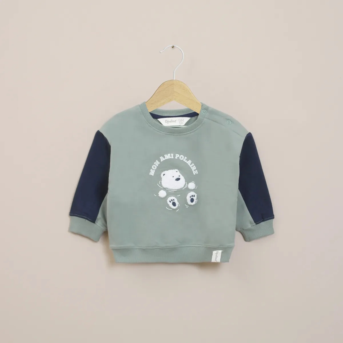 OPALINE - Poleron Infant Niño Verde Con Aplicación