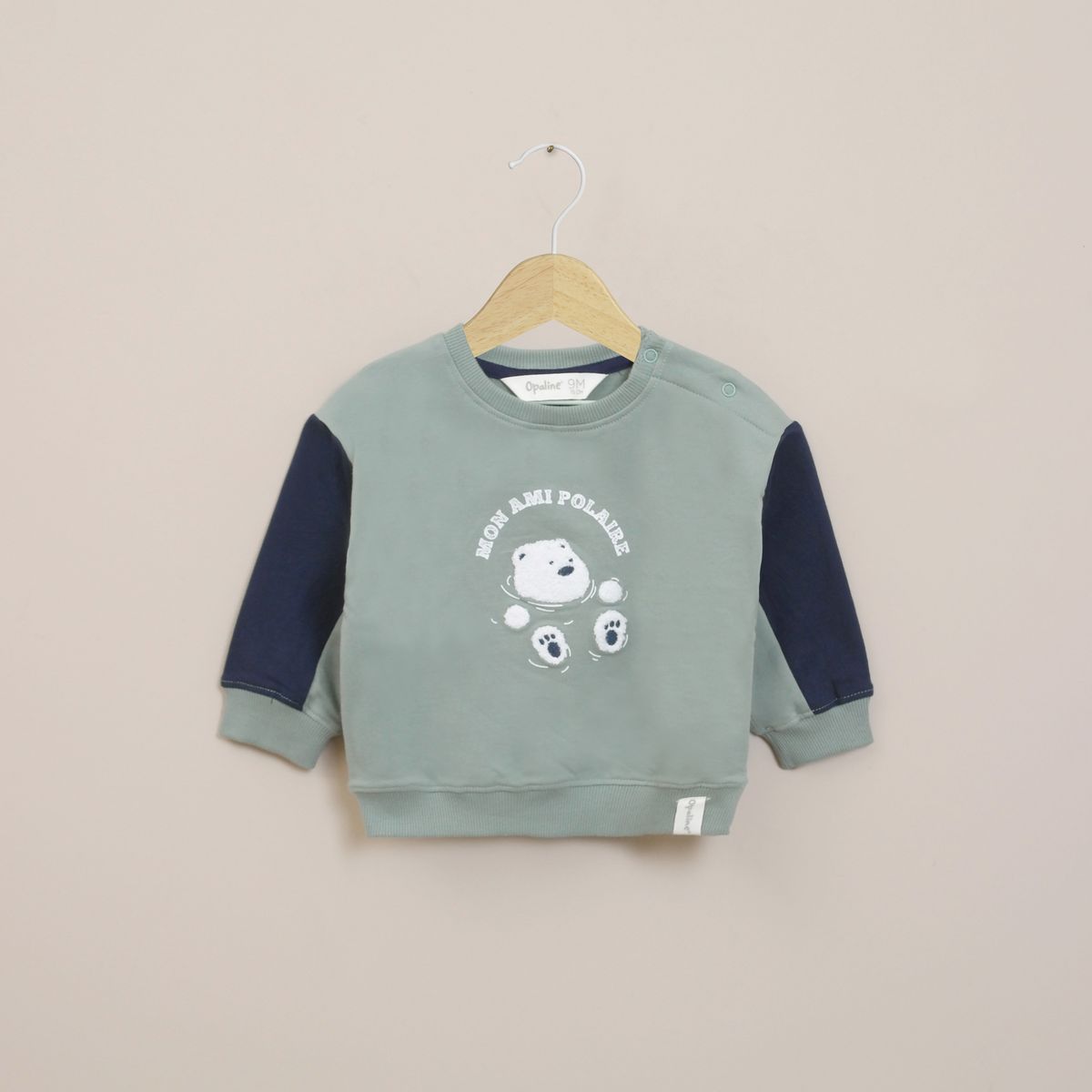 OPALINE - Poleron Infant Niño Verde Con Aplicación
