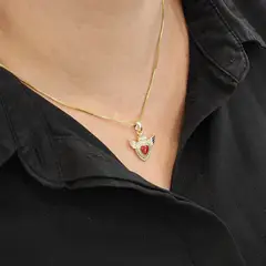 GENERICO - Collar Corazón rojo Bañados en oro18k diseño con circones