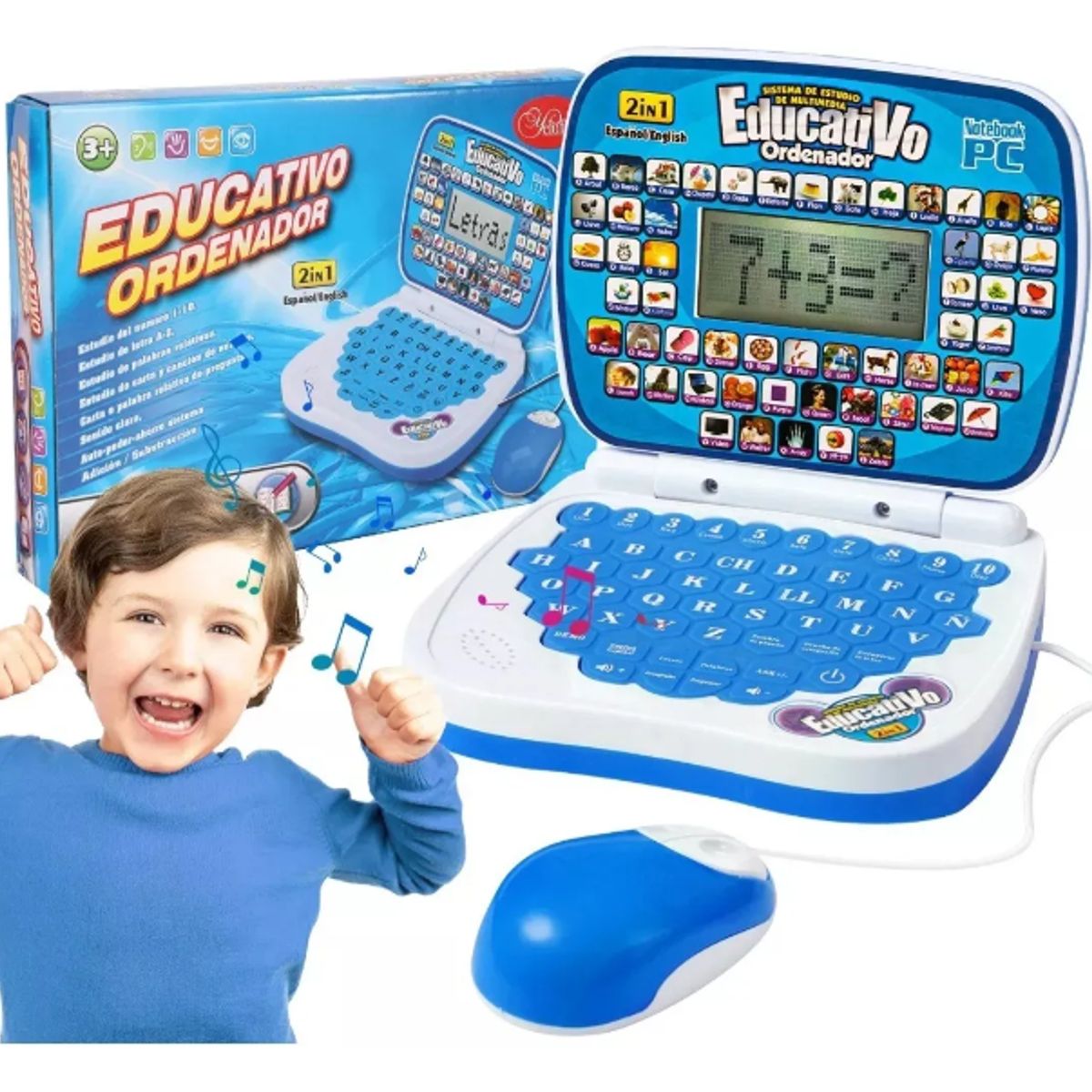 GENERICO - COMPUTADOR DIDACTICO INFANTIL INGLES- ESPAÑOL  AZUL
