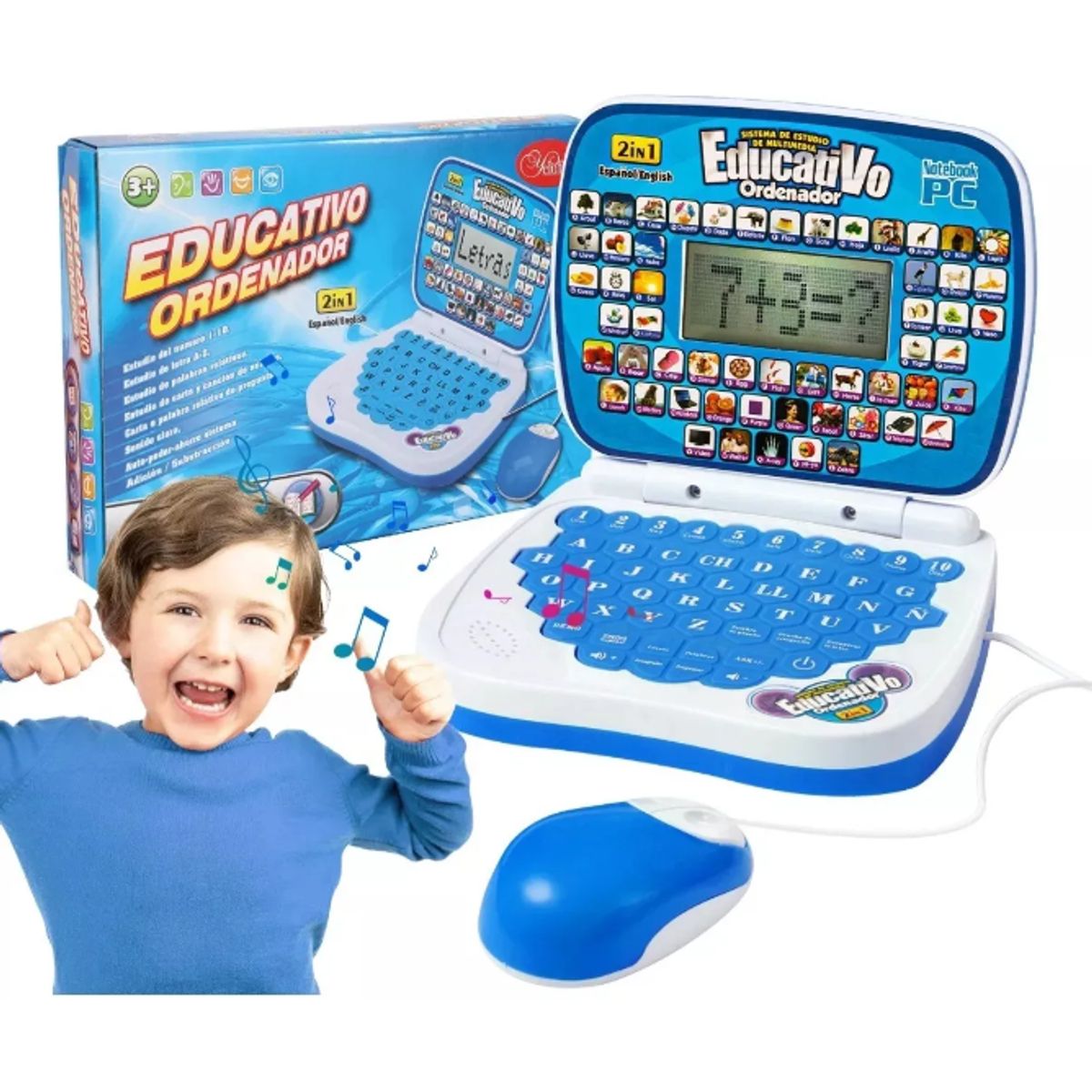 GENERICO - COMPUTADOR DIDACTICO INFANTIL INGLES- ESPAÑOL  AZUL