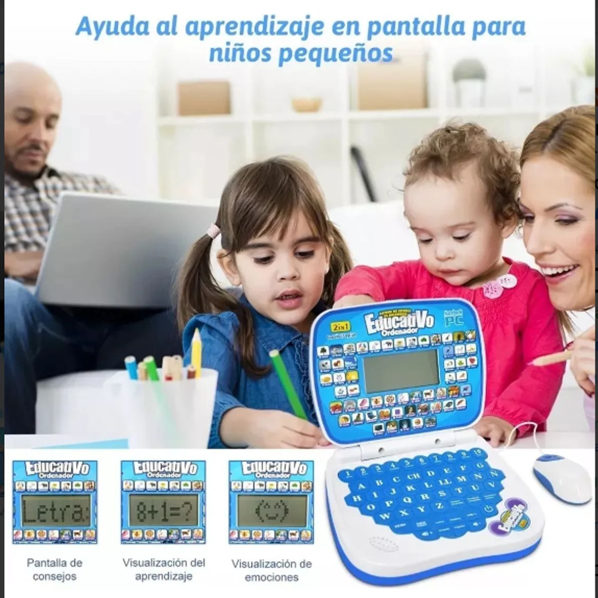 GENERICO - COMPUTADOR DIDACTICO INFANTIL INGLES- ESPAÑOL  AZUL