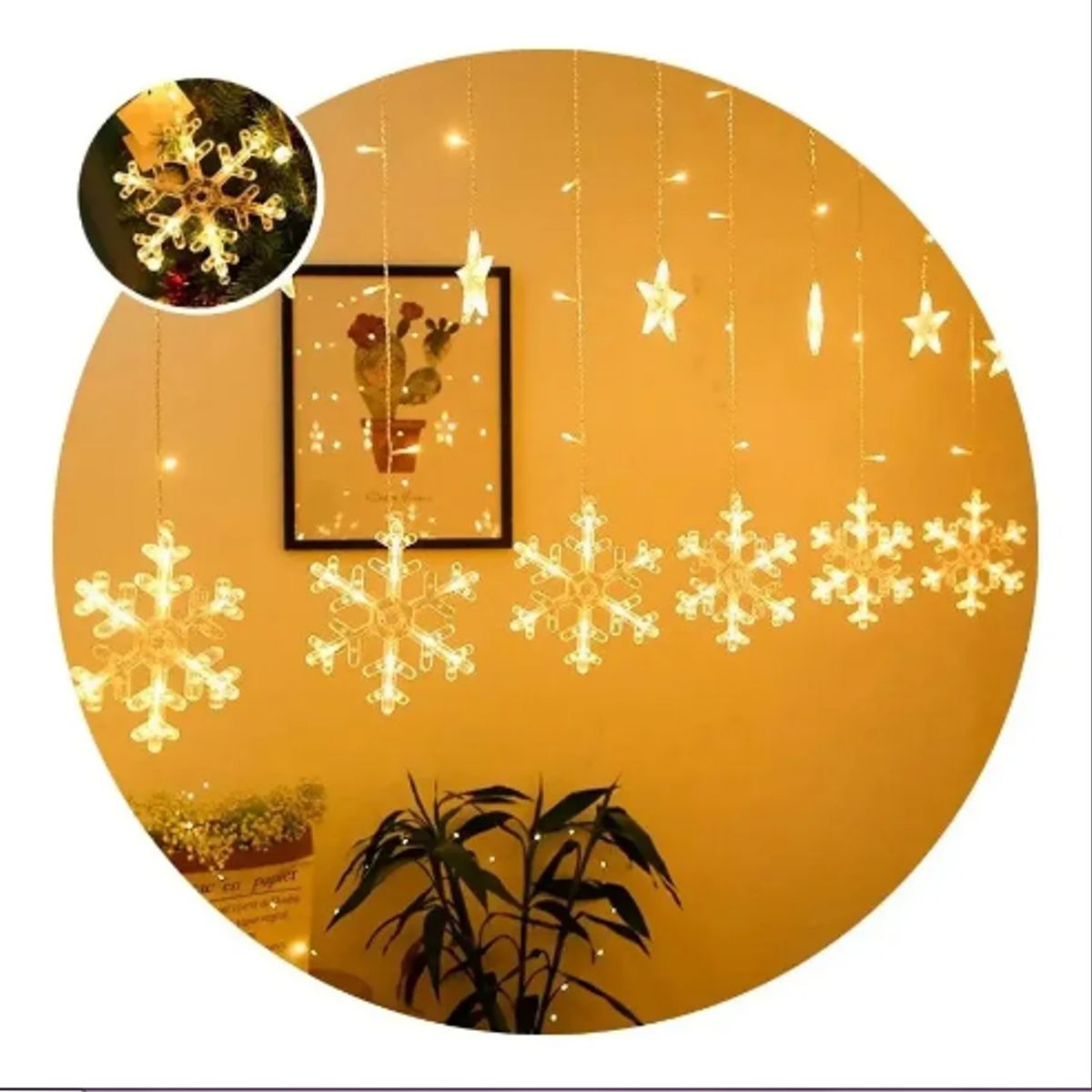 GENERICO - Guirnalda De Estrellas Y Copo De Nieve Solar 3m Luz Amarilla