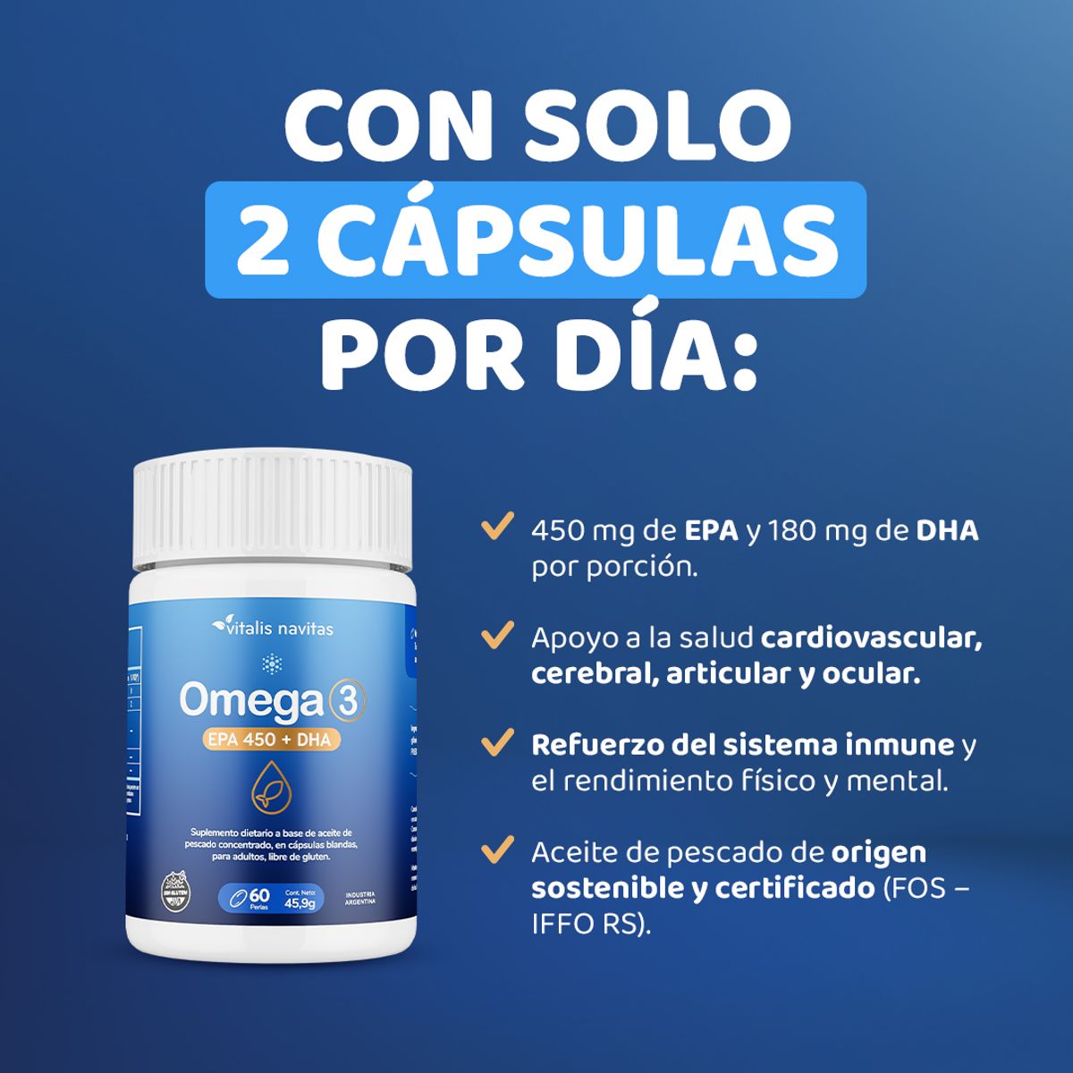 VITALIS NAVITAS - Omega 3 Epa 450 Dha 360 Cápsulas, x 6 Meses, Vitalis Navitas