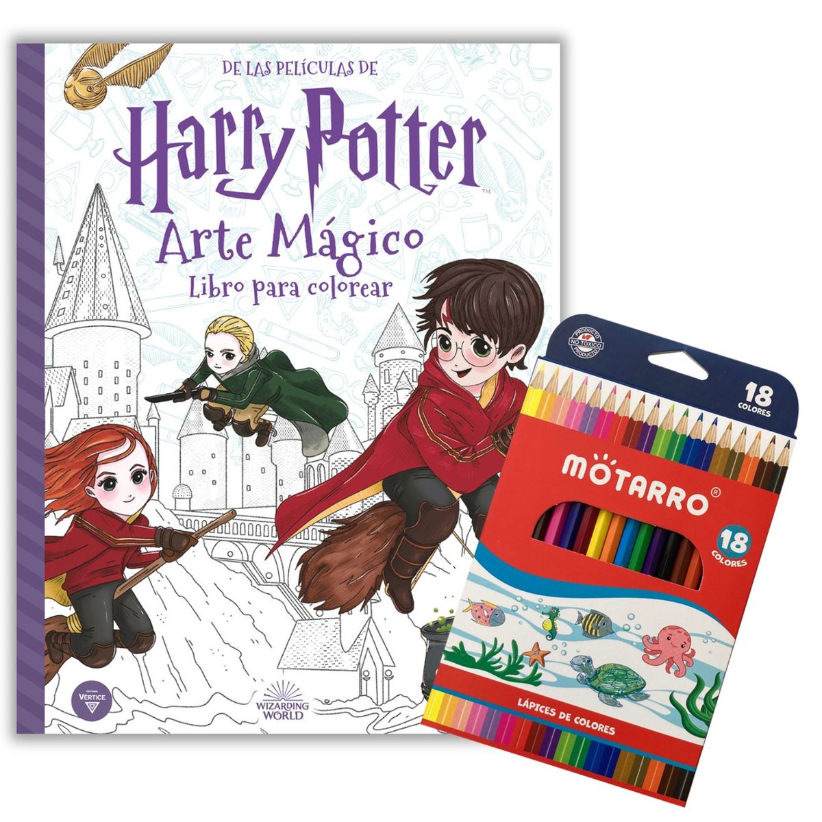 VERTICE - Harry Potter - Arte mágico - Libro para colorear + 18 lápices de colores